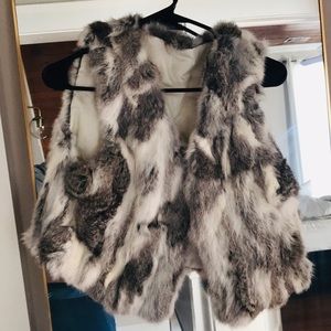 Rabbit Fur Vest — Gray and White
